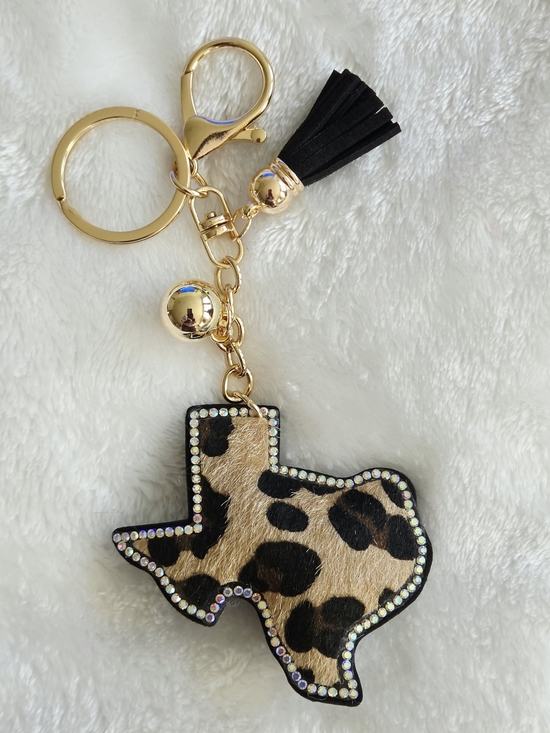 Accessories - Leopard Texas Tassel Keychain with Gold Hardware Bling Bag Charm